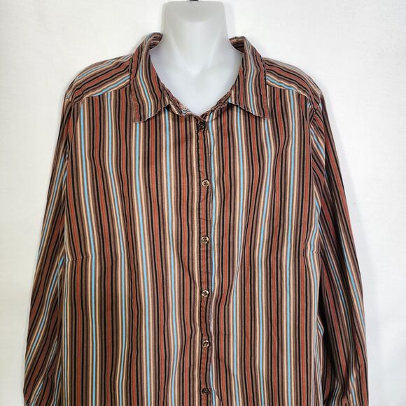 Roamans Womens Shirt Size 22W Brown Multi Striped Long Sleeve Button Up Cotton - Picture 3 of 9
